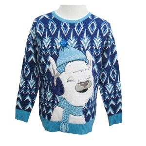 HOLIDAY HYPE Men's Size Medium Blue Alpaca Ugly Christmas Sweater Llama Winter